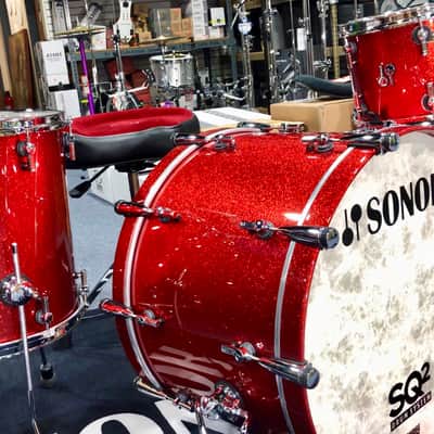 Sonor SQ2 Drum Kit Shell Pack Red Sparkle Lacquer 13/16/24 Vintage Maple Shells, Auth Dealer+Ship image 5