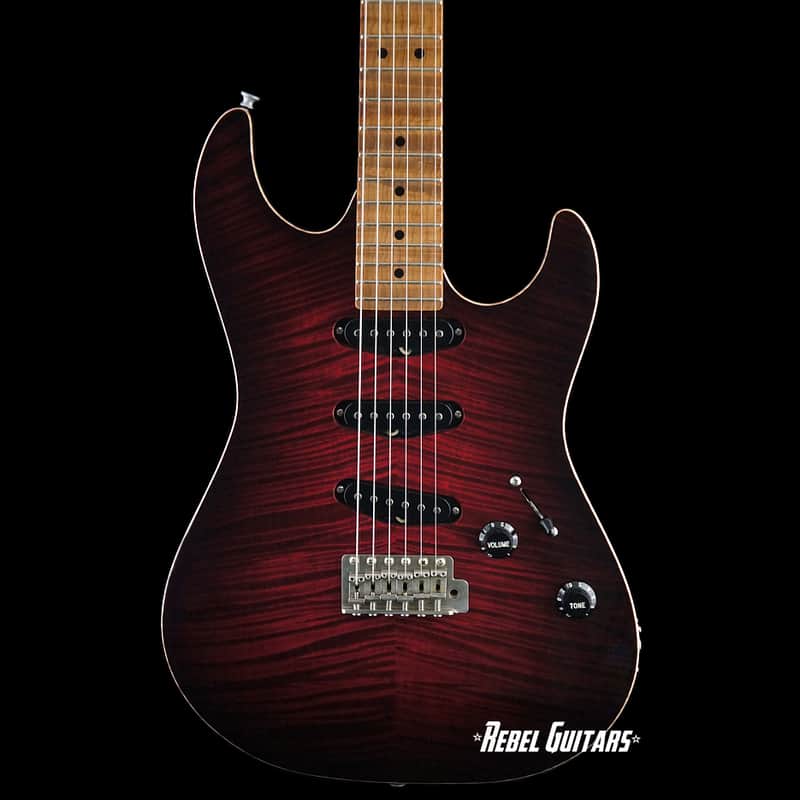 Preowned Patrick James Eggle Guitars 96 Drop Top in Lava Burst with Mastergrade Roasted Flame Maple Neck image 1