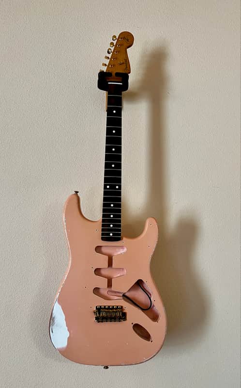 MJT MJT/Fender Stratocaster Body Neck and Hardware - Shell Pink Rosewood Gold image 1