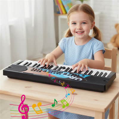Ozici 49 Keys Kids Electronic Keyboard with Microphone, 8 Tones & Rhythms Educational Music Toy for Age 3+ - Black image 7