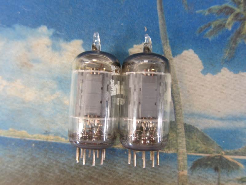 Pr RCA 12AU7 Vintage Tubes, Long Gray Plates, D Getters Tested Strong/Balanced, 1960s, USA, Ex Sound,