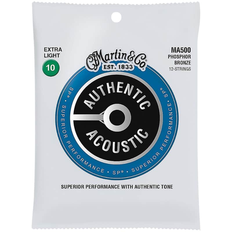 Martin MA500 Authentic Acoustic Superior Performance 92/8 Phosphor Bronze Guitar Strings - .010-.047 Extra Light 12-string image 1