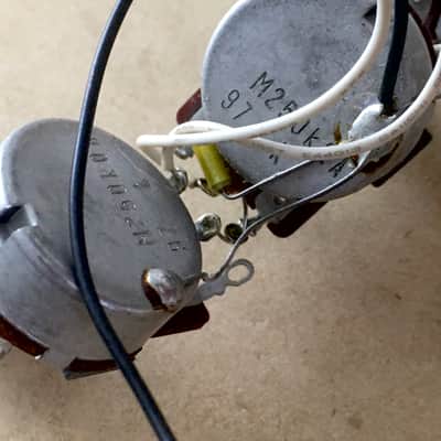 1989 Vintage Fender Japan MIJ Strat Pickup Set Relic Wiring Harness Pots Black Bobbins Post JV Era image 6