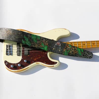 Burny Black Handmade Leather Guitar Strap: Black Panther_Carved & Painted, Custom Initials 2026(made to order) - oil image 5