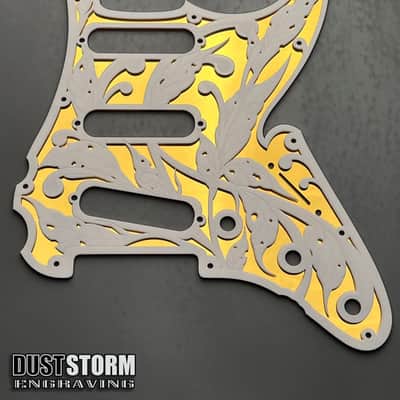 Fender Strat Guitar Body Custom Laser Engraved Blue Sparkle and White with White and Gold Mirror Pickguard & Tremolo Cover HSH, HSS, SSS Setup Available image 4