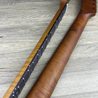 Tiger Roasted Maple Tele Style Guitar Neck, 22 Frets, Rosewood Fingerboard, Matte Finish image 6