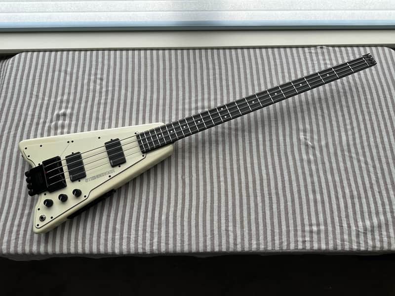 Steinberger XP2A headless bass, 5-bolt GRAPHITE neck, gloss WHITE, Active EMGs, restored by Jeff Babicz, with OEM gig bag, set of light Double-Ball strings, STADB04 single-ball string adapter, hex wrench image 1