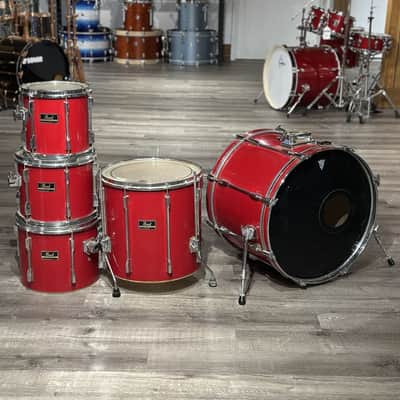 Used Vintage Pearl Export 5pc Drum Set Red Wrap - Fair image 1