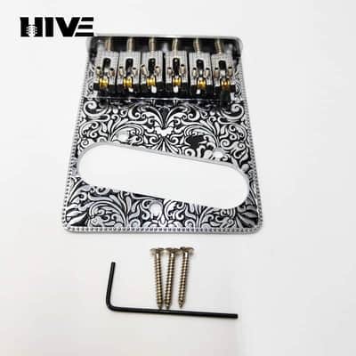 Loaded engraved Silver Guitar Tele Style Control Plate with Roller Saddles Bridge image 6