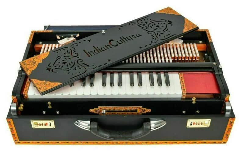 Handmade  9 Scale Changer Finish Portable Harmonium 3 Reeds Black Matt Musical Instrument image 1