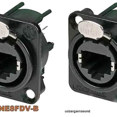 (2 PACK) NEUTRIK NE8FDV-B RJ45 CAT5 ETHERCON Vertical PCB Mount Panel Jack BLK image 1
