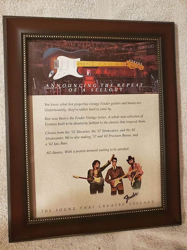 1982 Fender Guitars Color Promotional Ad Framed 57 Re-Issue Stratocaster jimi Hendrix Original image 1