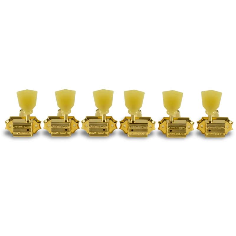 Kluson 3 Per Side Vintage Diecast Series Tuning Machines Gold With Plastic Keystone Button image 1
