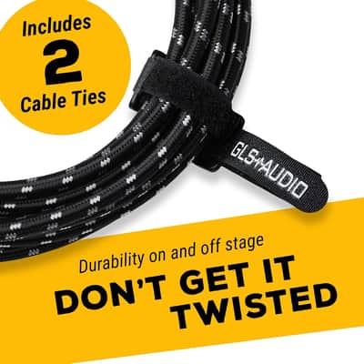 Instrument Cable - Amp Cord for Bass & Electric Guitar - Straight to Right Angle 1/4 Inch Instrument Cable - Black/Grey Braided Tweed, 20ft image 3