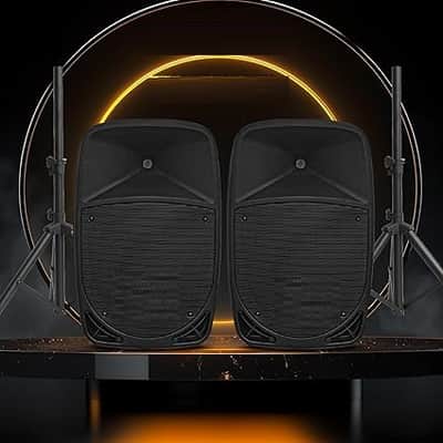 10-inch PA Speaker System, 1200W High Powered Bluetooth Compatible Active + Passive Pair Outdoor Sound Speakers, Outdoor Karaoke Machine, FM Radio, Remote Control,2 Speaker Stands,Supports SD Card/USB image 3