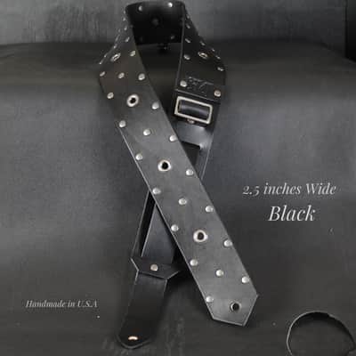 Studded Leather Guitar Strap. 47” to 54” Adjustable. 2.5” wide BLACK image 3