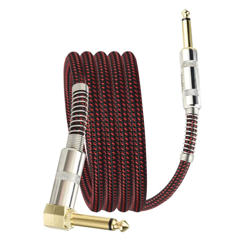 Guitar Cable 20 ft Electric Instrument Cable 1/4 Inch Bass AMP Guitar Cord Straight to Right Angle 6.35mm Gold-Plated TS Plug for Keyboard Mixer Amplifier Speaker Stereo Audio, Red & Black image 1