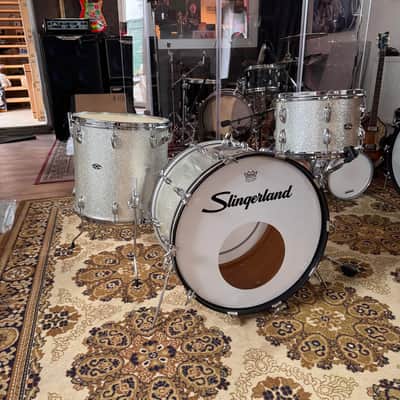 Slingerland Drumset Sparkling Silver Pearl 60`s 1964–1969 - Sparklich Silver image 3