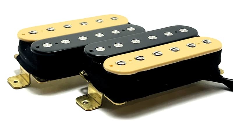 Dragonfire Mod Bucker Pickup Set, Passive Ceramic Modern Humbuckers ~ Zebra Cream Black Set Style #2 image 1