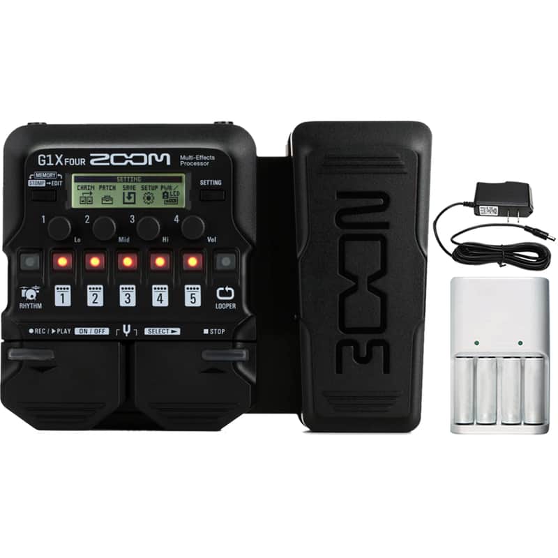 Zoom G1X Four Guitar Multi-Effects Processor With Built-In Expression Pedal + Pig Hog PP9V Pig Power 9V DC 1000ma Power Supply + Battery & Charger image 1