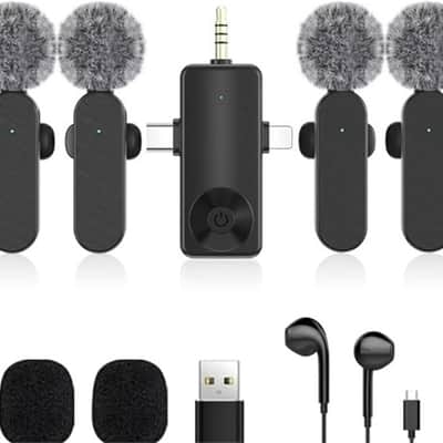 3 in 1/Four in one Wireless Lavalier Microphone for iPhone,iPad,Android,Camera,Computer,mini Noise Reduction Recording Mic Ultra-Low Delay,for Vlog/TikTok/YouTube Live Stream (4 Mic) image 1