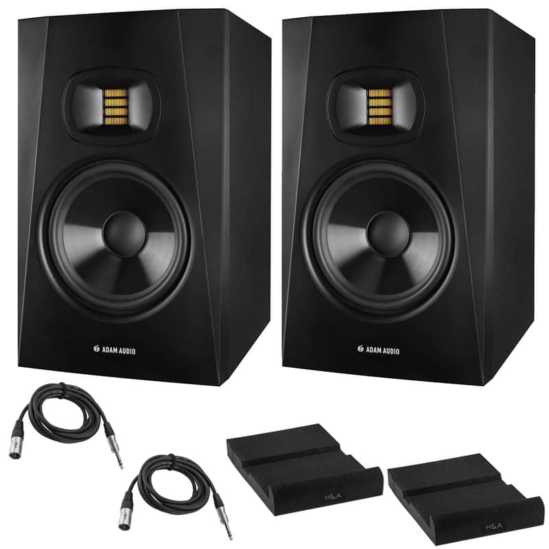 Adam Audio 2x Professional T-Series T7V 7" 70W 2-Way Active Nearfield Monitor Bundle with 2x TRS 1/4" Male to 1/4" Male Cable, 2x Isolation Pad image 1