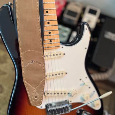 Walker and Williams C-22-SB New Brown Roughout Handmade Soft Signature Suede Leather 3" Wide Guitar Strap For Acoustic, Electric, And Bass Guitars image 3