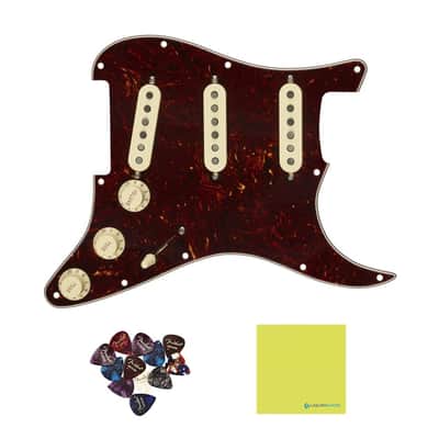 Fender Pre-Wired Strat® Pickguard, Custom Shop Fat 50's SSS, Tortoise Shell - 0992340500 Bundle w/ 12-Pack Guitar Pick and Liquid Audio Polishing Cloth image 1