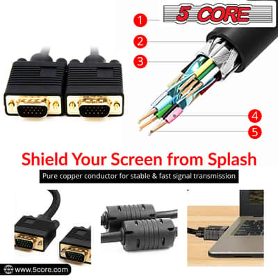 5 Core 3 Feet SVGA VGA Computer Monitor Cable Male to Male 1080p High Resolution - VGA 1001-VGA 1001 image 4