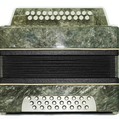 Folk Bayan Garmon Ukraine Marichka, Vintage Button Accordion Harmonica, 23x25 Squeezebox, Old Garmoshka in Tune, 2731 image 4