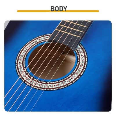 Cxxss Blue 38-inch Round Acoustic Guitar with Picks, Strings, Capo, Case, Tuner, and Strap image 8