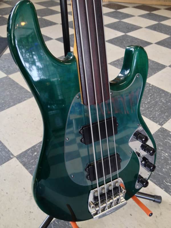 1985 1986 Music Man Sabre Unlined Fretless Trans Green image 1