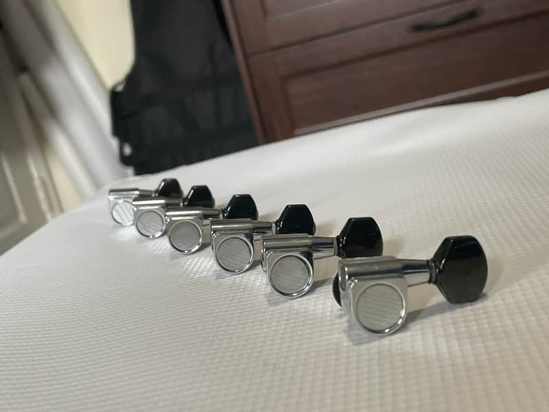 1990's Electric Dual Pin Chrome/Black Tuning Pegs Tuners 6 In Line Fits Ibanez RG Series image 1