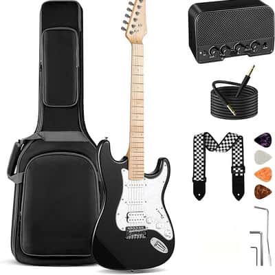 Electric Guitar Set Beginner - 39in Starter Guitar Kit with HSS Pickup Solid Okoume Body Electric Guitar Adults with Amplifier Gig Bag Strap Picks Strings Cable Black image 1