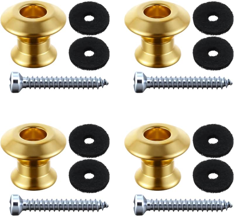 4 Set Guitar Strap Button Compatible with Straplok, Dual Design Strap Locks Electric Guitar, 360° Rotating Lock Button for Bass/Ukulele (Gold) image 1