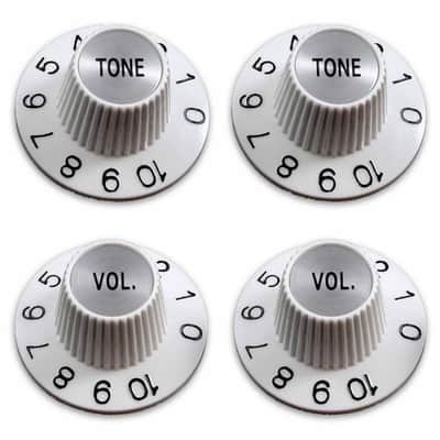 4 White Tone + Volume Witch Hat Knobs Silver reflector for US pots image 2