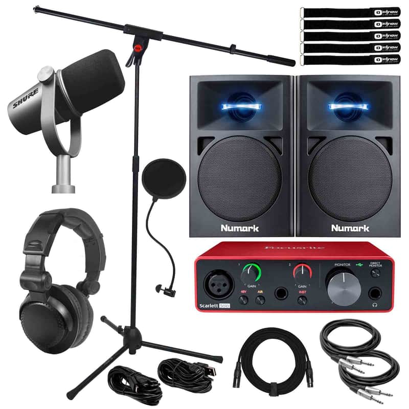 Focusrite Scarlett Solo Audio Recording Interface MV7 Silver Microphone Speakers image 1
