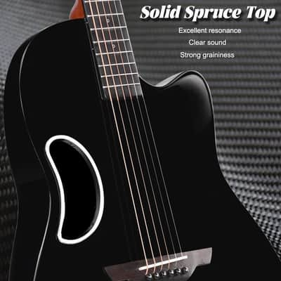 WINZZ AFO300C Solid Spruce Top With Carbon Fiber Back Acoustic Electric Guitar - Black image 4