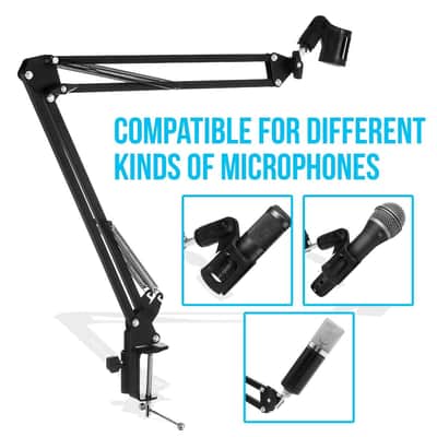 StreamEye Boom Arm Mic Stand with Desktop Mount, Detachable Clip, Professional Grade XLR Cable, Microphone Pop Filter and Cable Ties image 4