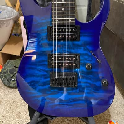 Ibanez Gio GRG7221QA-TBB 7-string in Transparent Blue Burst with Purpleheart Fretboard 2020-2021 model year image 2
