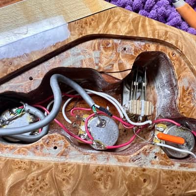 Moonstone FLAMING V flying v 1984 - Natural Paduak & maple burl image 24