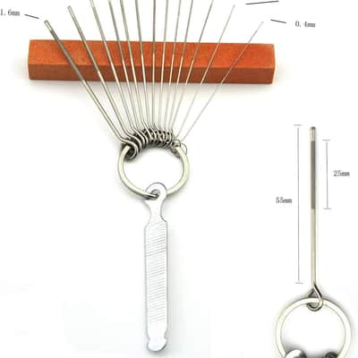 Guitar Luthier Tool Set Include 13 Stainless Steel Guitar Bridge Saddle Nut Files, 9 Understring Radius Gauge Luthier Tools and 9 Sheet Sandpaper for Guitar and Bass Setup image 2