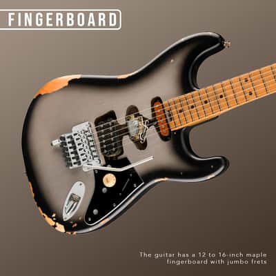 EVH Limited Edition Frankenstein Relic Series Electric Guitar, Maple Fingerboard (Silverburst) with EVH Hard Case image 4