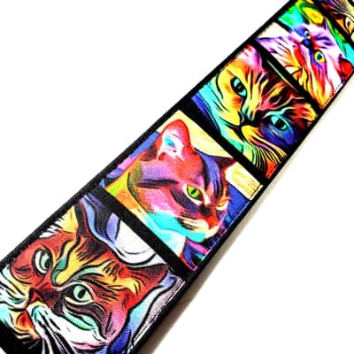 Psychedelic Cats Guitar Strap - Colorful Cats Guitar Strap - Rainbow Cats Guitar Strap - Painted Cats Guitar Strap - Universal Guitar Strap image 6