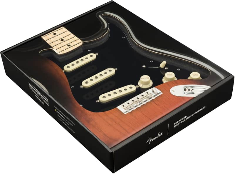Fender Pre-Wired Strat Pickguard, Tex Mex SSS, 11 Hole PG-Black image 1