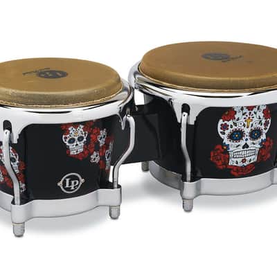 Latin Percussion LP Karl Perazzo Signature CCII 7-1/4"-8-5/8" Fiberglass Bongos - Sugar Skull Artwork with Chrome Hardware (LP794X-KP) image 2
