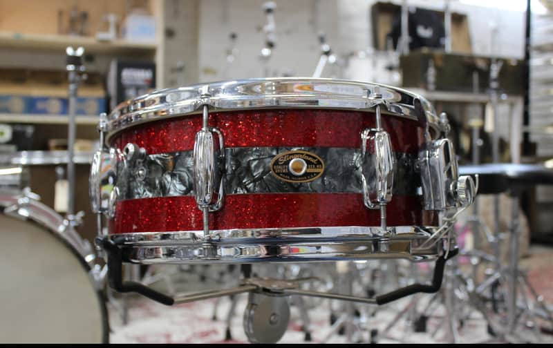 Ultra-Rare 1960s Slingerland Windsor 14" Artist Model Snare - Factory Tri-Band Red Sparkle & Black Diamond Pearl image 1