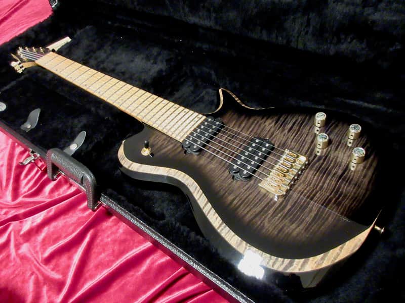 Kiesel SCB7 Deep Black Flame Single Cutaway Bevel-Top 7 String