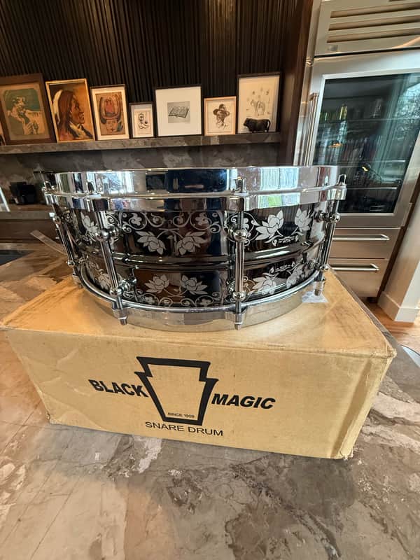 Ludwig LW5514ANV 100th Anniversary Black Magic 5.5x14" 10-Lug Brass Snare Drum 2009 - Engraved Black Nickel image 1