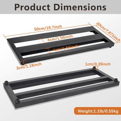 Medium Guitar Pedal Board, 20x8x1.2", Aluminum Alloy Black Effects Pedal Board with 4 Pcs 6 Inch Guitar Pedal Cable, Carrying Bag, Adhesive Hookside Tape image 2